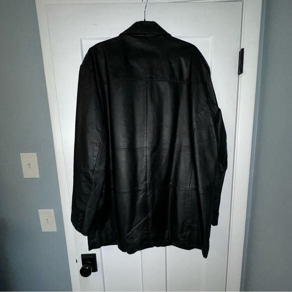 King Size Leather Coat with Button Front- Black - XL - Picture 5 of 7